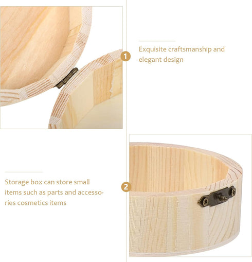 DOITOOL Round Wood Box, Wooden Box with Hinged Lid, Wooden Storage Box, Wood Jewelry Box, Wood Box for DIY Crafts Home Storage (1pc Small size and...