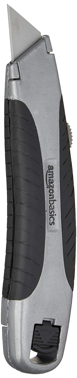 Amazon Basics Soft Grip Retractable Utility Knife with 3 Blades, Black/Silver...