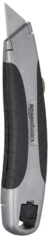 Amazon Basics Soft Grip Retractable Utility Knife with 3 Blades, Black/Silver...