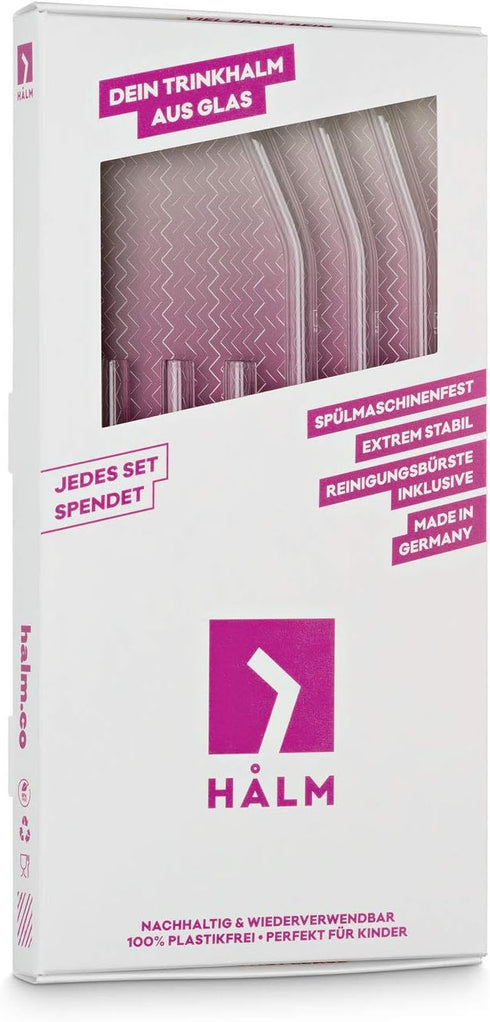 HALM Glass Straws - Variety Pack: 6 Reusable Drinking Straws in 2 Sizes + Plastic-Free Cleaning Brush - Made in Germany - Dishwasher Safe - Eco-Fr...