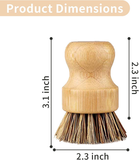 Bamboo Dish Brush - 6 Pcs Eco Palm Brush, Cast Iron Scrubber, Pot Scrubber, Kitchen Scrub Brush, Dishwashing Brush for Cleaning Pans, Pots and Sin...