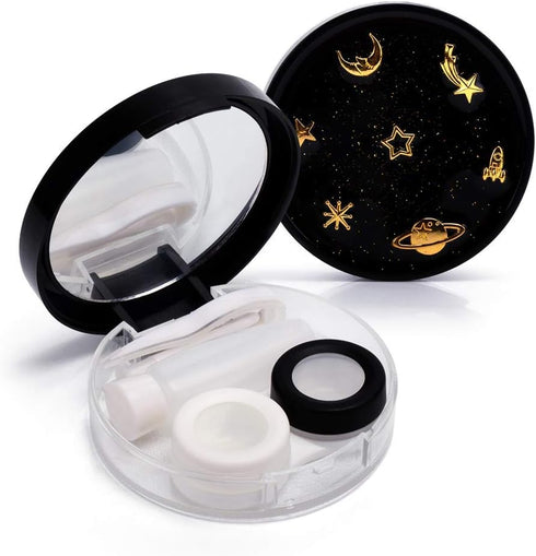 Contact Lens Case, Cute Moon And Stars Contact Holder Cases Kit with Lenses Remover Tool Tweezers Mirror Solution Bottle Portable Contacts Contain...