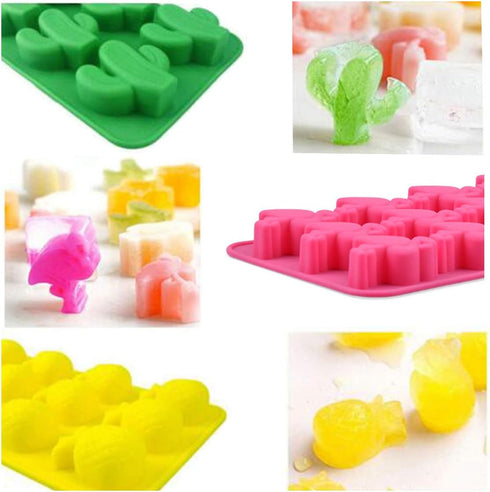 KRLIFCSL Candy Molds Ice Cube Trays Chocolate Molds, Silicone Molds Including Cactus, Flamingo, Coconut Tree & Pineapple for Making Ice, Jelly, Ch...