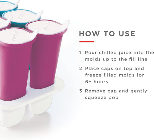 Zoku Summer Pops, 6 Squeezable Silicone Molds with Reusable Spill-resistant Lids and Tray, BPA-free...