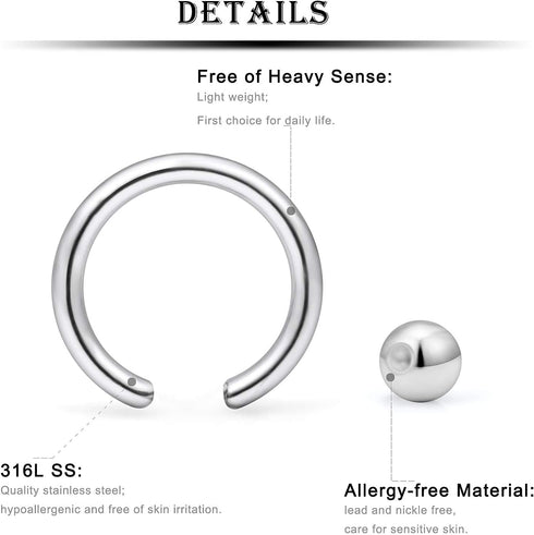 Kridzisw 14G Septum Nose Rings Eyebrow lip Rings Lobe Earrings Hoop 316L Surgical Steel Cartilage Helix Tragus Rook Daith Earrings Hoops Piercing ...