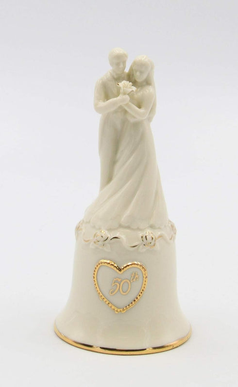 Fine Porcelain Wedding Couple 50th Anniversary Decorative Bell Figurine, 5-5/8" H...