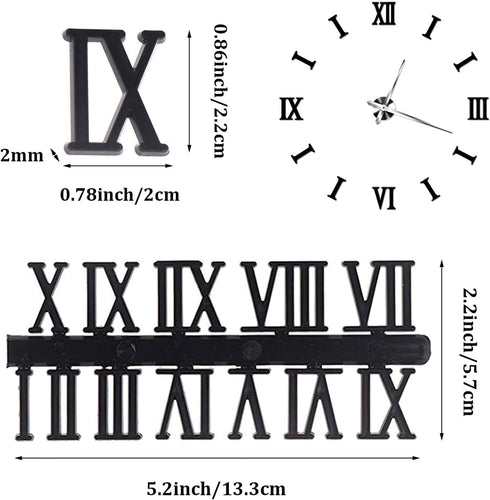 Clock Numerals Kit DIY Digital Clock Numbers Arabic Number and Roman Number for Clock Hands Replacement Parts Clock Accessories in Black Silver Go...