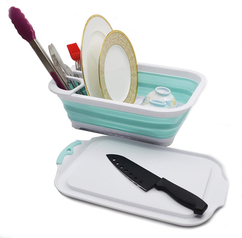 SAMMART 7.5L (2 Gallon) Collapsible Plastic Dish Drainer with Drainer Board - Foldable Drying Rack Set - Portable Dinnerware Organizer - Space Sav...