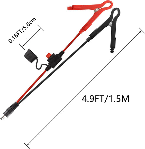 CERRXIAN 4.9FT/1.5M 16AWG DC 5.5mm x 2.1mm Battery Clamps Extension Cord with 10A Fuse, Alligator Crocodile Clip to DC 5.5 2.1mm Male Barrel Plug ...
