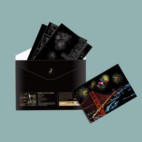 MIASTAR Scratch & Sketch Art for Teens & Adults, Rainbow Painting Night View Scratchboard(A4), Art & Craft, 4 Sheets Scratch Cards & Drawing Pen, ...