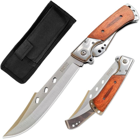 DOOM BLADE Long Blade Pocket Folding Knife - Sharp Survival Work Knives-Foldable Large Knife with Rosewood Handle,Gift for Dad Husband,for Hunting...