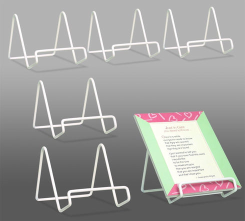 BANBERRY DESIGNS Wire Easel Plate Stands Display Holder White - White Metal - 3 Inch - Pack of 6...