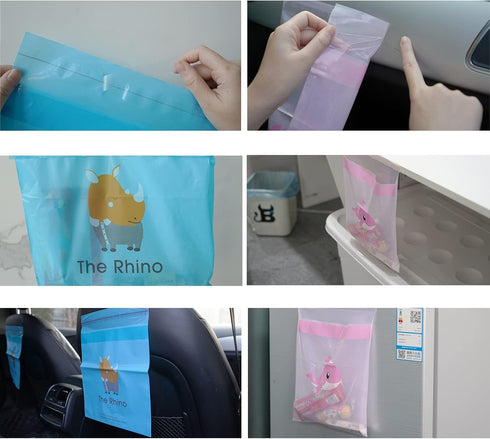45PCS Easy Stick-on Car Trash Bag,with Upgraded Adhesive Tape,Tightly Self-Adhesive Disposable trash Bags,Durable Portable Lovely Garbage Bags for...