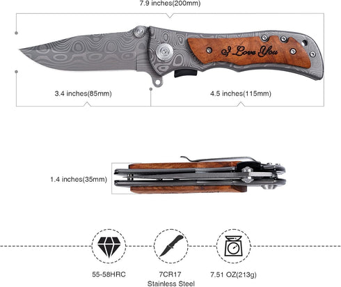 GVDV Pocket Knife with 7CR17 Stainless Steel, 3.4” Blade Folding Knife for Fishing Camping Hunting Hiking, Knives for Men Dad Husband Boyfriend, I...