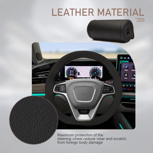 Leather Steering Wheel Cover, Stitch on Wrap, Steering Wheel Covers, 15Inch Breathable Anti-Slip Car Steering Wheel Protector, Steering Wheel Acce...