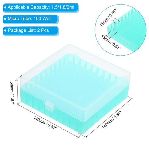 PATIKIL 100 Well Centrifuge Tube Freezer Storage Box, 2 Pcs Polypropylene Lockable Tube Rack for 1.5/1.8/2ML Tubes Vials Samples, Green...