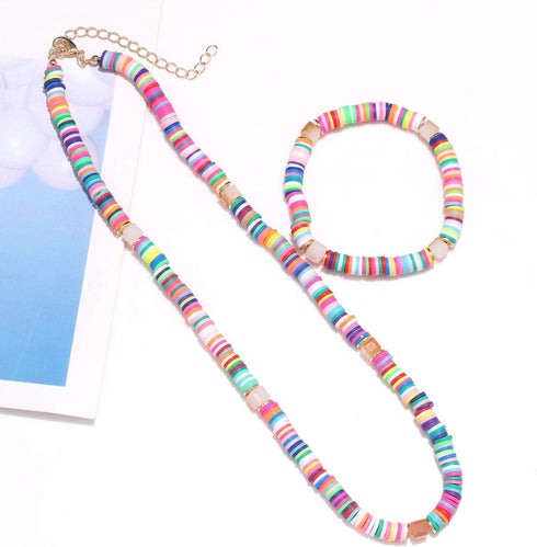 ARATLENCH Heishi Surfer Necklaces Bracelets –Colorful Vinyl Disc Beads Love Necklace Boho Rainbow Stack Stretch Friendship Bracelet Necklaces Set ...