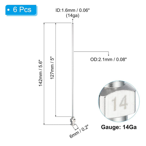 PATIKIL 14Ga x 5 Inch Stainless Steel Dispensing Needle Tips, 6Pcs Metal Glue Needle Tube Blunt Tips Luer Lock for Thick Glue Ink Lab, Silver...