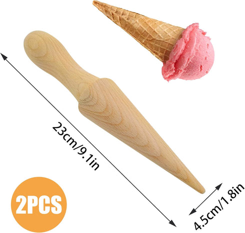 2Pcs Ice Cream Cone Molds, Reusable wooden Cream Horn Molds Waffle Cones Pizzelle Roller Egg Roll DIY Mold for Kitchen Cooking and Baking...