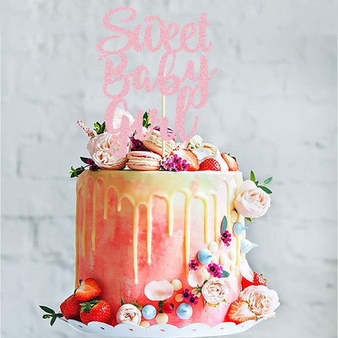 Sweet Baby Girl Cake Topper Rose Gold Glitter Girl Newborn Gender Reveal Cake Decor Cheers to Baby Show/Baby One Month/Hundred Days/Girl 1st Birth...
