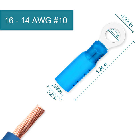 60 PCS Heat Shrink Wire Connectors, 16-14 AWG Ring Terminals, 16-14 Gauge #10 Automotive Marine Ring Connectors by Housun...