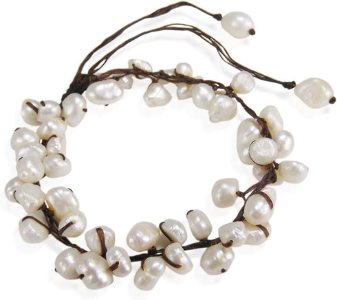 AeraVida Summer Breeze Beaded White Cultured Freshwater Pearl Pull Anklet | Classic Handmade Jewelry for Women | Handmade Simulated Turquoise Brac...