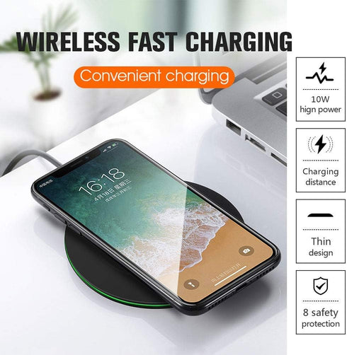 Wireless Charger Ultra Slim 10W Fast Wireless Charging Station Black Qi-Certified?Universal Wireless Charging Station Pad Compatible with Smart Ph...