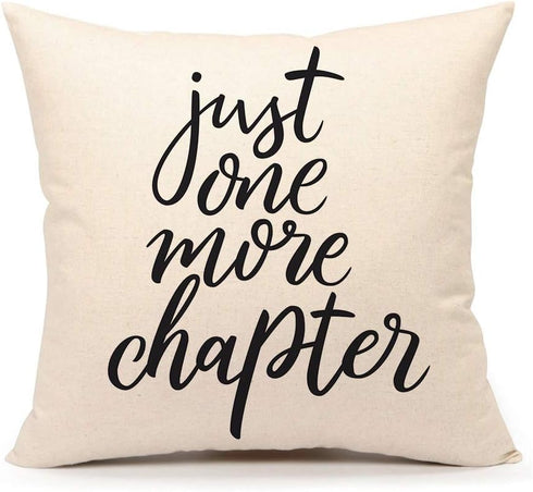 Just One More Chapter Throw Pillow Case Cushion Cover Book Lovers Linen 18 x 18 Inch...
