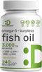 DEAL SUPPLEMENT Omega 3 Fish Oil Supplements, 3,000mg Per Serving, 240 Softgels – EPA 1,200mg + DHA 900mg – Burpless Pills, Lemon Flavored, Wild C...