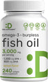 DEAL SUPPLEMENT Omega 3 Fish Oil Supplements, 3,000mg Per Serving, 240 Softgels – EPA 1,200mg + DHA 900mg – Burpless Pills, Lemon Flavored, Wild C...
