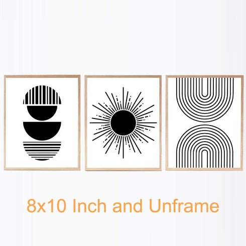 Set of 3 Boho Mid Century Prints, Black and White Art, Geometric Wall Décor 8x10 Unframed...