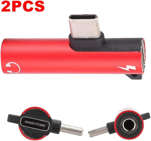 2Pcs USB TypeC to 3.5mm Female Headphone and Charger Adapter, 2 in 1 USB C to Audio Jack Fast Charging Cable for TypeC Mobile Phone (Red)......