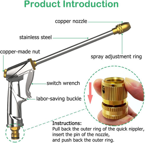 Garden Hose Nozzle Heavy Duty Brass Metal Sprayer Nozzle High Pressure Spray Gun 360° Rotaing Water Adjustmen for Car Washing, Outdoor Gardening, ...