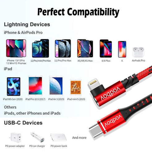 Apple 10ft 6ft Lightning to USB C Cable 2pack Fast Charging Cord Mfi (Red)...
