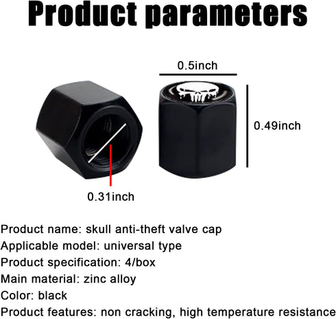 4 Pack Car Valve Stem Caps, Skull Tire Air Valve Caps for Car, Universal Tire Wheel Rim Dust Covers (Black & White)...