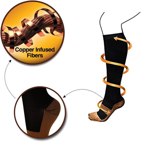 Graduated Copper Compression Socks 6 Pairs Knee High Socks for Men Women Pain Ache Relief Stockings 15-20 mmHg (XXL, Black)...