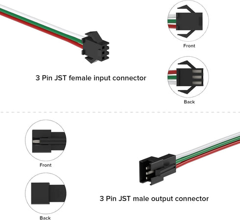 BTF-LIGHTING 5 pcs/Pack 20AWG 3 Pin JST SM Male Female Plug LED Connector 6.56ft(2m) Extension Cable for WS2812B WS2811 WS2814 SK6812 FCOB RGB CCT...