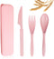 Reusable Travel Utensils Set with Case, Pink Wheat Straw Portable Knife Fork Spoons Tableware, Eco-Friendly BPA Free Cutlery for Kids and Adults a...