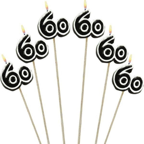 amscan The Party Continuous 60th Birthday Party Molded Candle on a Stick Decoration, Pack of 6, Multi, 9 1/2" Wax, stick...