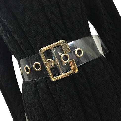 ANKOMINA Women Fashion Holographic Clear Wide Belt Transparent PVC Metal Buckle Waist Belt Waistband Cinch Dress Belt...