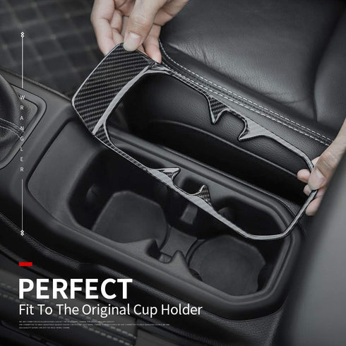 CheroCar Cup Holder Cover Frame Trim for Jeep wangler JL JLU 2018-2020, for Jeep Gladiator JT 2020 (Carbon Fiber)...