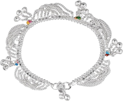 Efulgenz Indian Silver Tone Bell Charms Tassel Chain Anklet Set for Women Bracelet Payal Foot Jewelry...