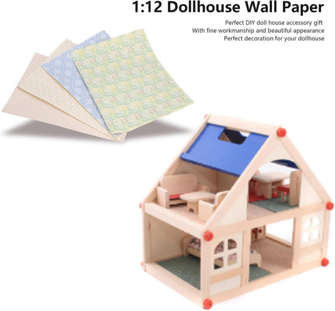 4 Sheets Dollhouse Wallpaper,Dollhouse Wallpaper for 1/12 Scale Dolls House,Different Patterns Lovely Miniatures Dolls House DIY Decor Accessories...