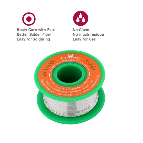 Solder Wire Rosin Core No Lead Electrical Solder Wire Thin 0.6mm 50g Fine Solder with Flux 2.5 PB Free Sn99 Ag0.3 Cu0.7 Flow 0.11lb Electronics So...