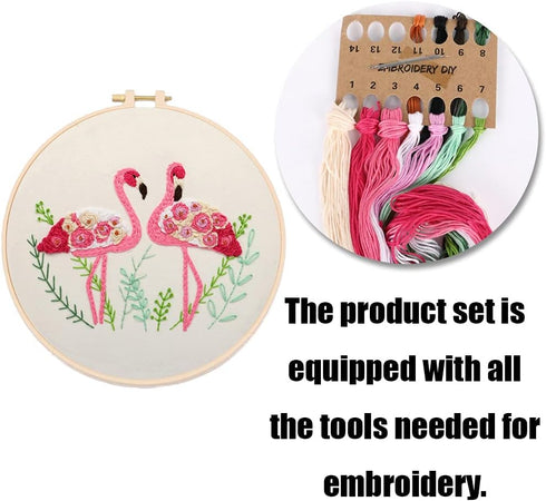 YANCAIYUNL Embroidery Kit for Beginners Flamingo Cross Stitch Embroidery Starter Kit DIY Handmade Needlework for Adults Beginner Tool Kit...