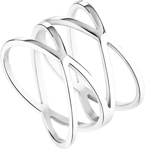Womens Silver Stainless Steel Double X Criss Cross Ring Engagement Wedding Lady Girls Fashion Party Cocktail Rings Wide Band (11)...