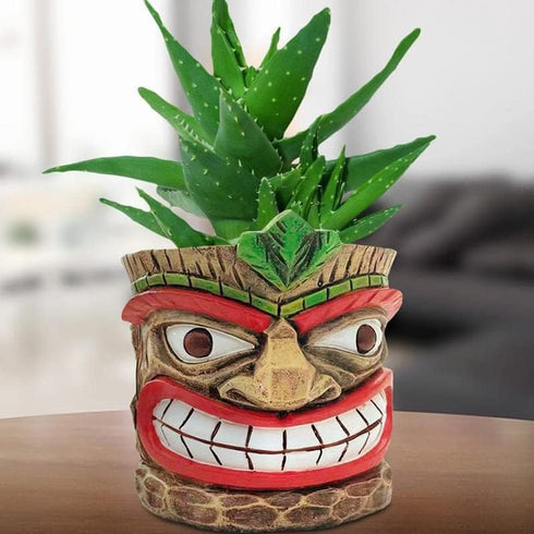 Novelty Tiki Head Indoor Little Planter Pot, Funny Succulent Plant Pot,Cute Easter Island Home Decor Flower Pot,Unique Face Resin Flowerpot with H...