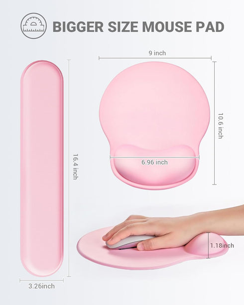 Ergonomic Mouse Pad Wrist Support Set, Memory Foam Keyboard Wrist Rest Set, Relieve Wrist Pain Keyboard Pad, Non-Slip Base Mousepad(Pink Set)...