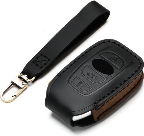 Leather Cover Key Fob Case Compatible with Subaru Keyless Remote Control Forester Impreza Outback WRX BRZ Legacy and XV Crosstrek etc. (A-Black)...