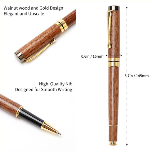 Ayiaren Luxury Walnut Wood Ballpoint Pen Writing Set with 2 Black Ink Refills Fancy Business Office Pens Gift Cool Nice Wooden Gel Pen for Men Wom...